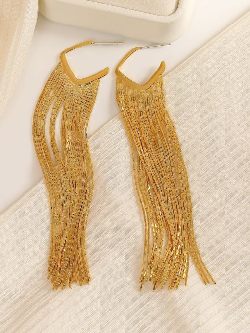 14k gold [925 silver needle] Brass Tassel Trend Threader Earring